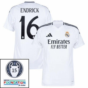 Real Madrid Home Fan Jersey 2024/25 Patches UCL UEFA Foundation (Official Printing)