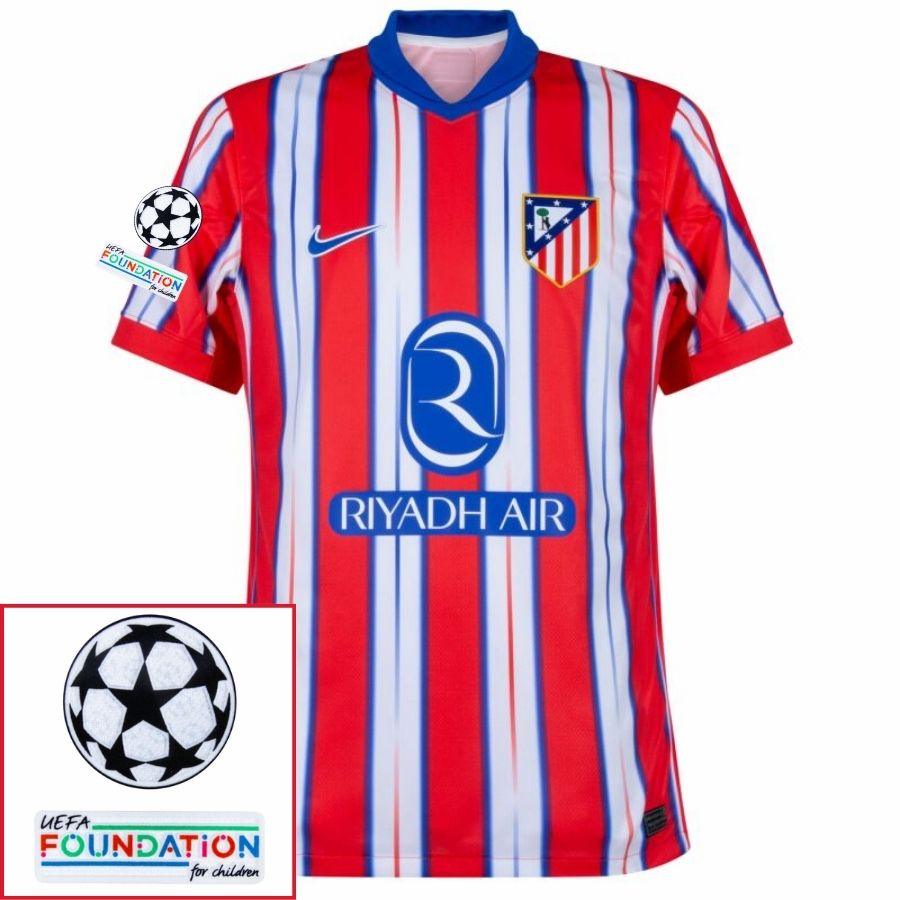 Atlético Madrid Julián Alvarez 19 Home Fan Jersey 2024/25 Patches UCL UEFA Foundation (Official Printing)