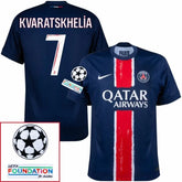 Paris Saint-Germain Kvaratskhelia 7 Fan Jersey Home 2024/25 Patches UCL UEFA Foundation (Official Printing)
