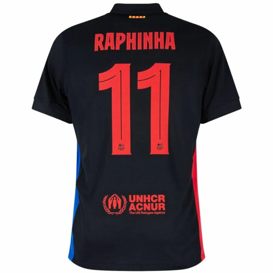 Barcelona Raphinha 11 Away Fan Jersey 2024/25 Patches UCL UEFA Foundation (Official Printing)
