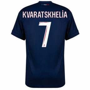 Paris Saint-Germain Kvaratskhelia 7 Fan Jersey Home 2024/25 Patches UCL UEFA Foundation (Official Printing)